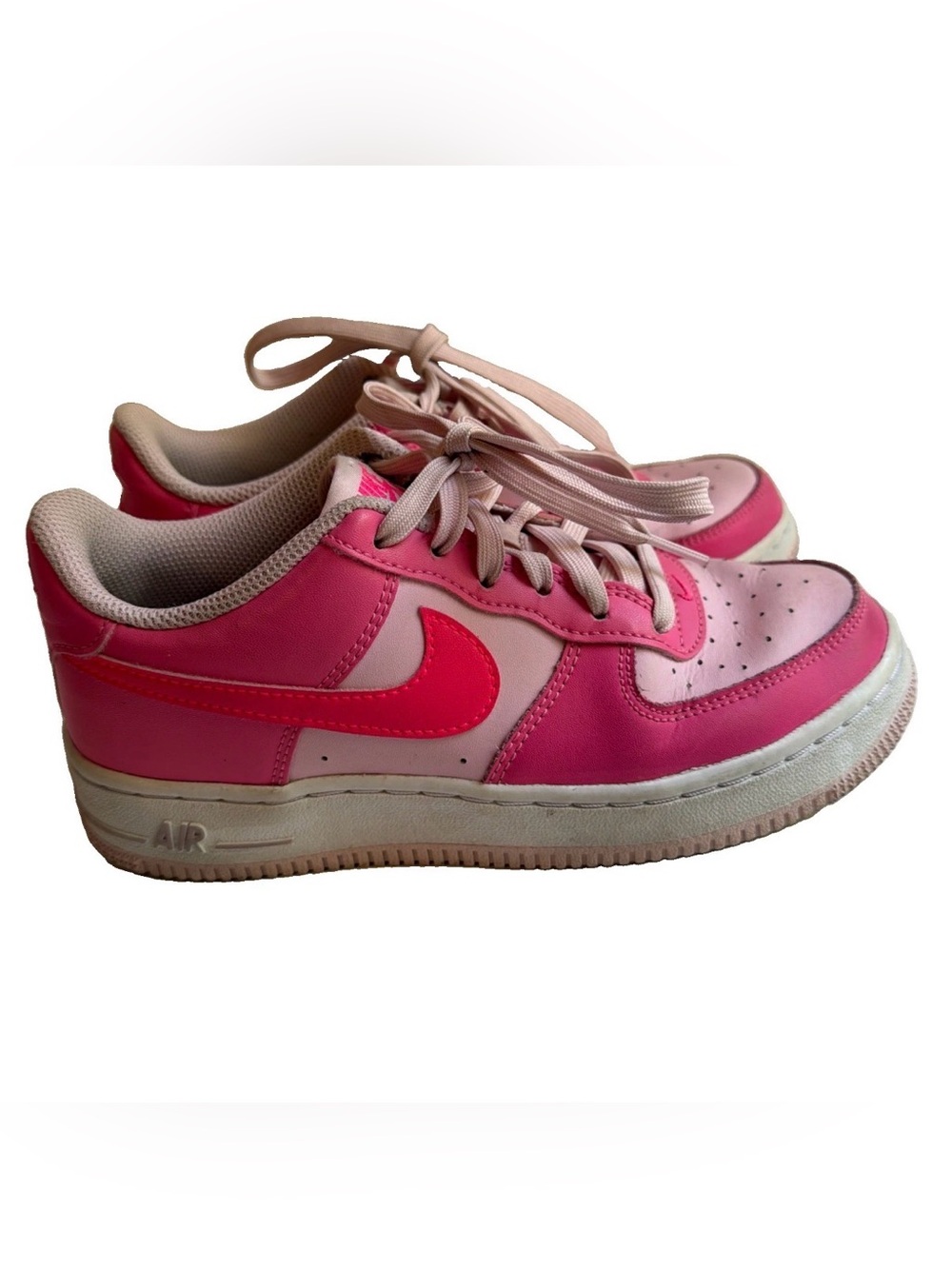Nike Air Force 1 Kids Pink/White Leather Sneaker 3.5Y